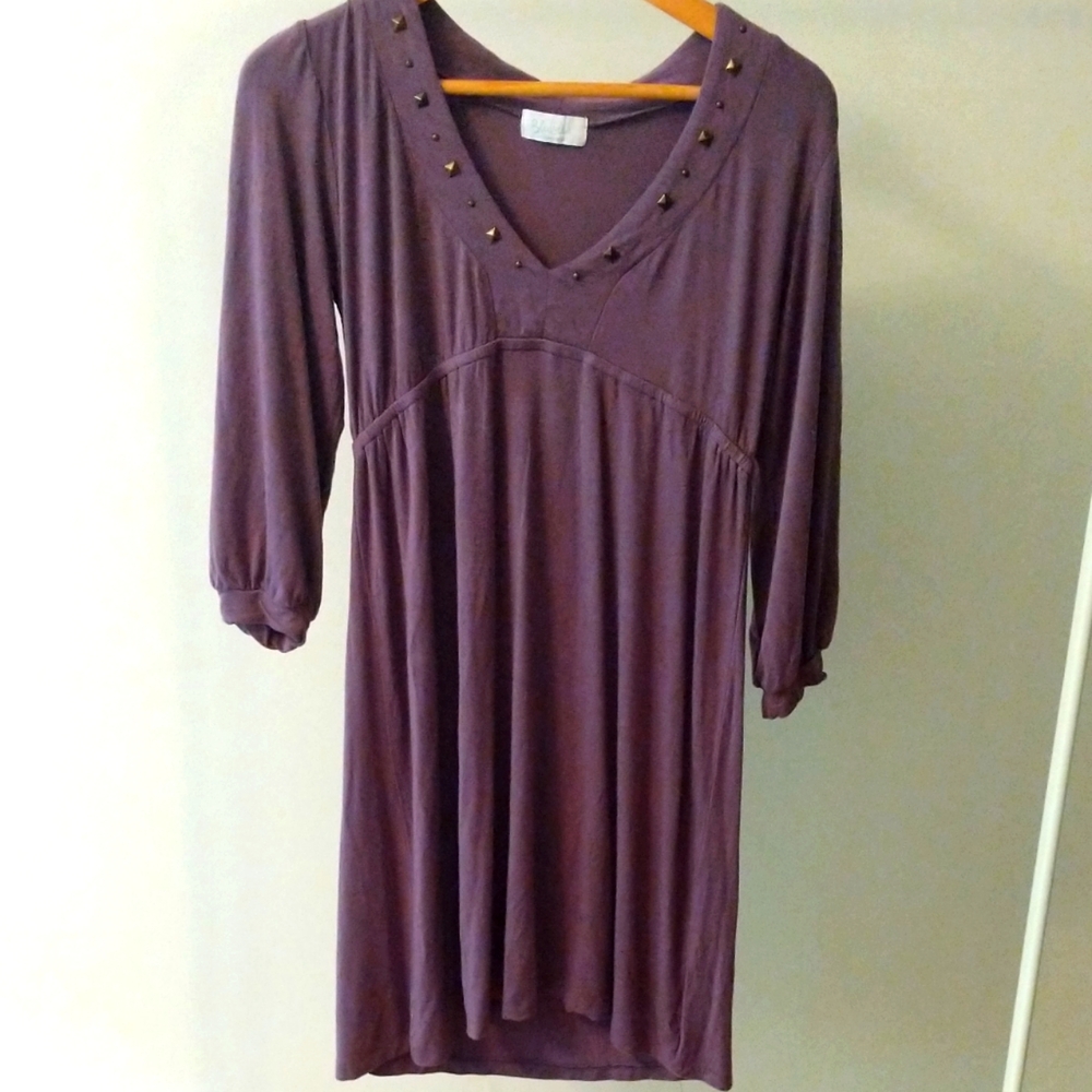 Purple jersey Blubird tunic with brass shoulder studs Size L